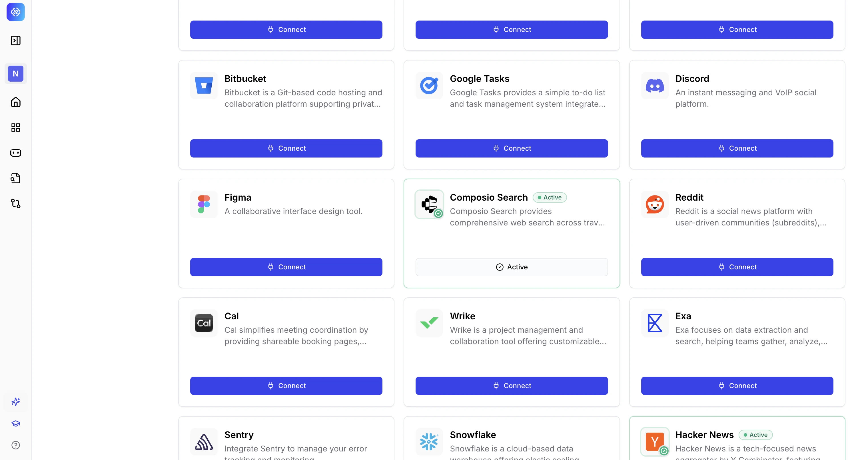 Additional sample connectors including database and analytics platforms