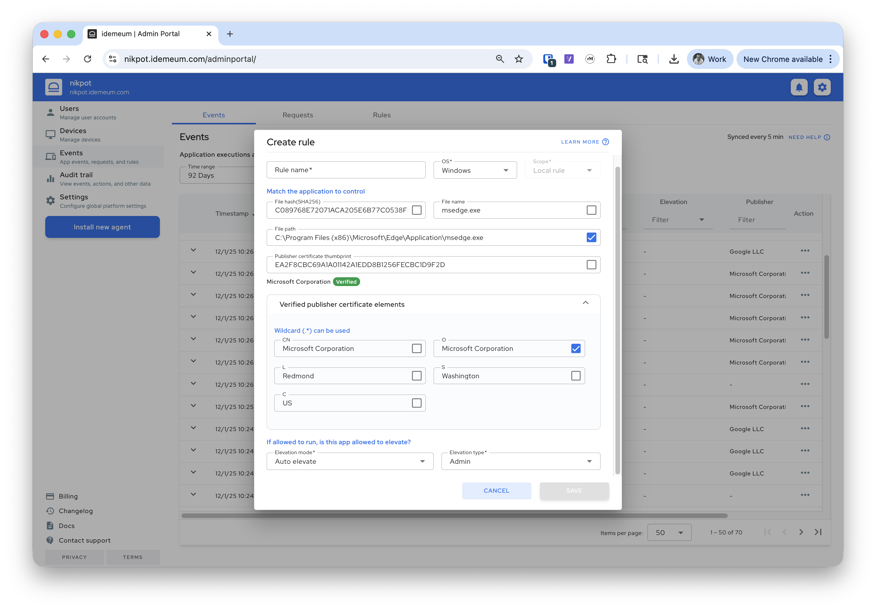 Create Elevation Rule