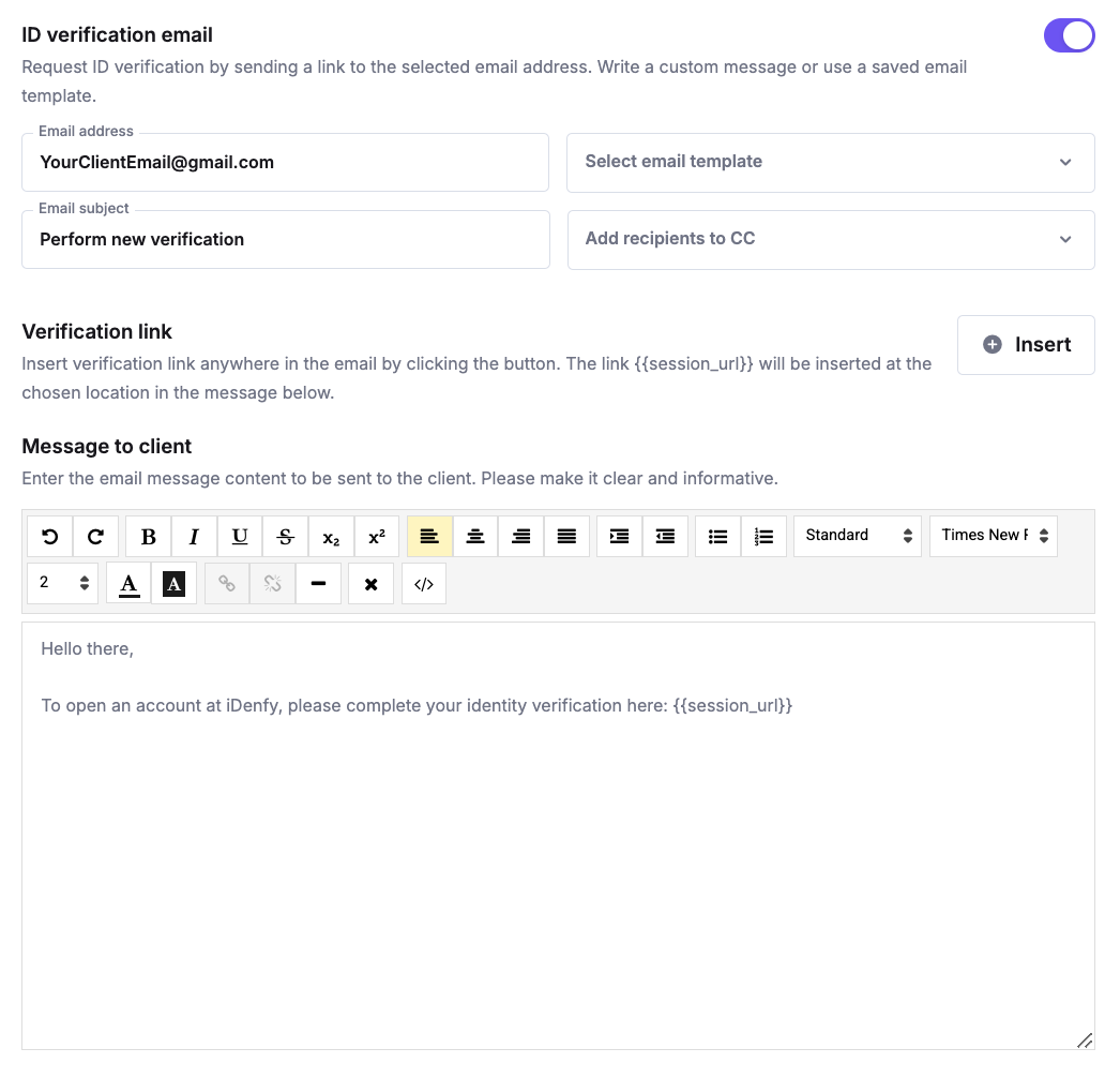 New Verification via Dashboard - iDenfy Documentation