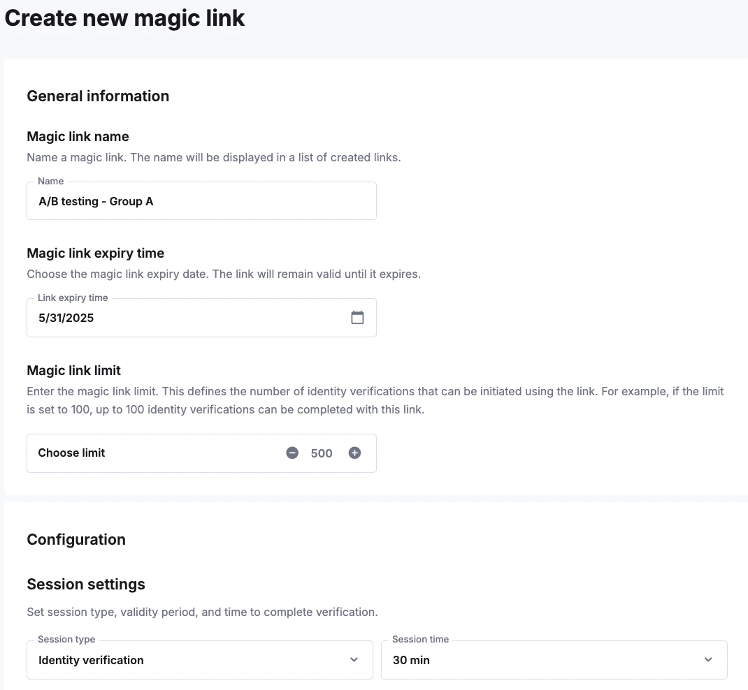 Creating magic link