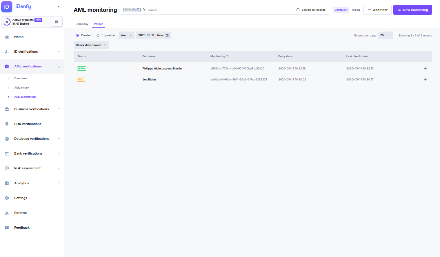 AML Monitoring - iDenfy Documentation
