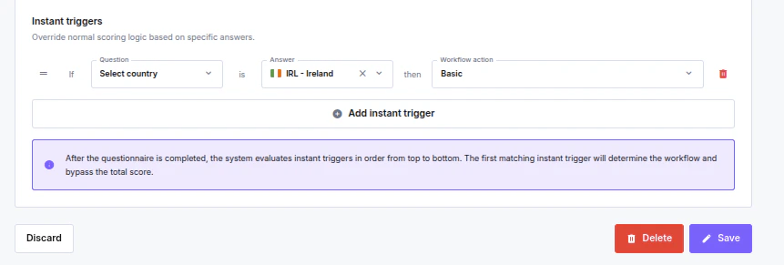Instant triggers creation