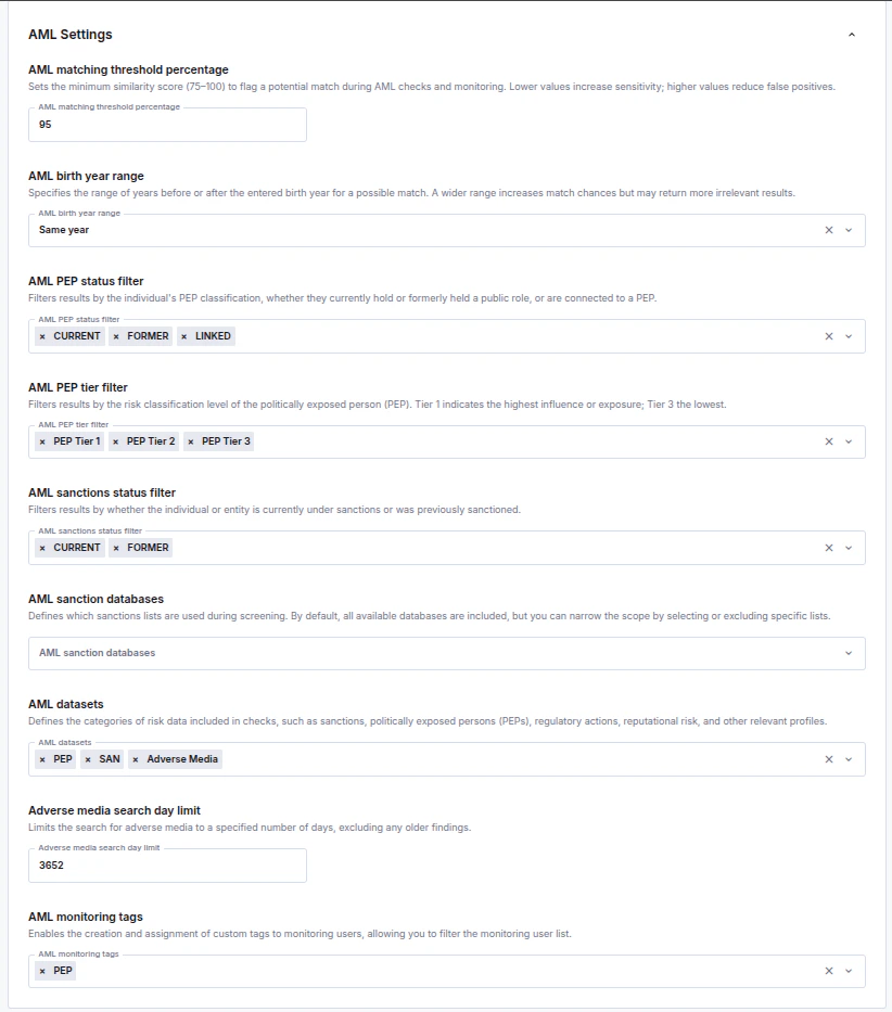 AML settings