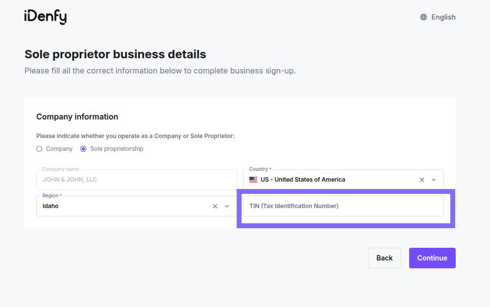 TIN and EIN Verification - iDenfy Documentation