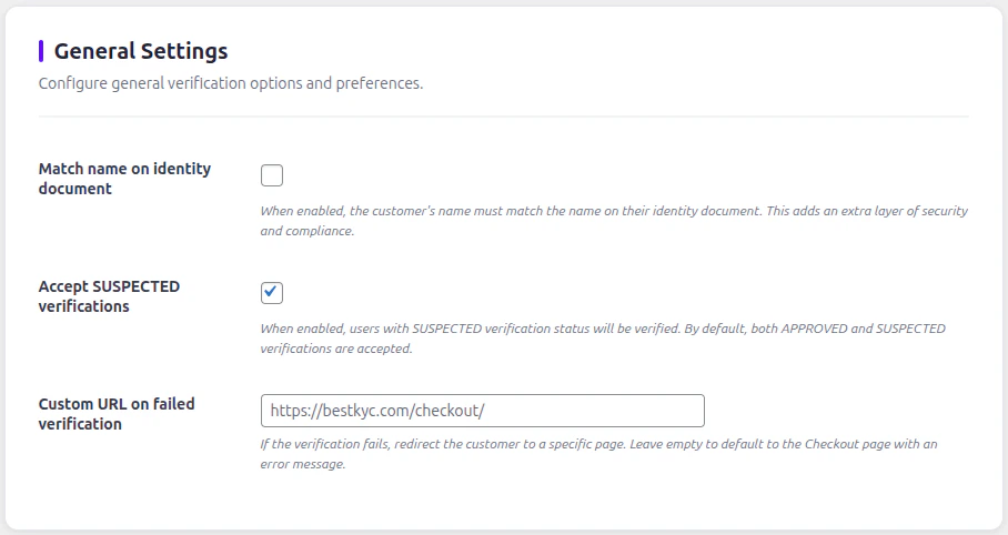 iDenfy WooCommerce general settings