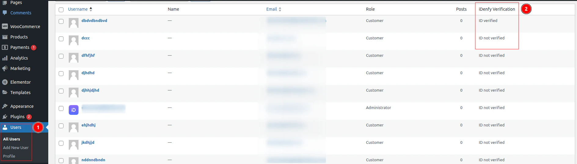 iDenfy WooCommerce users management
