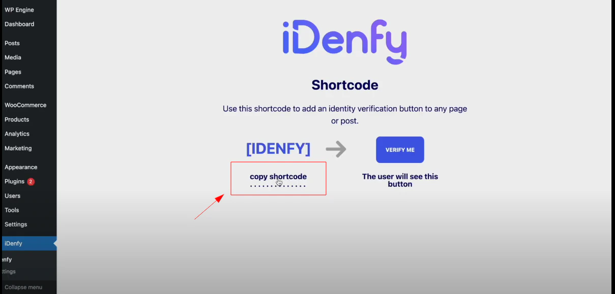 iDenfy WordPress shortcode copy