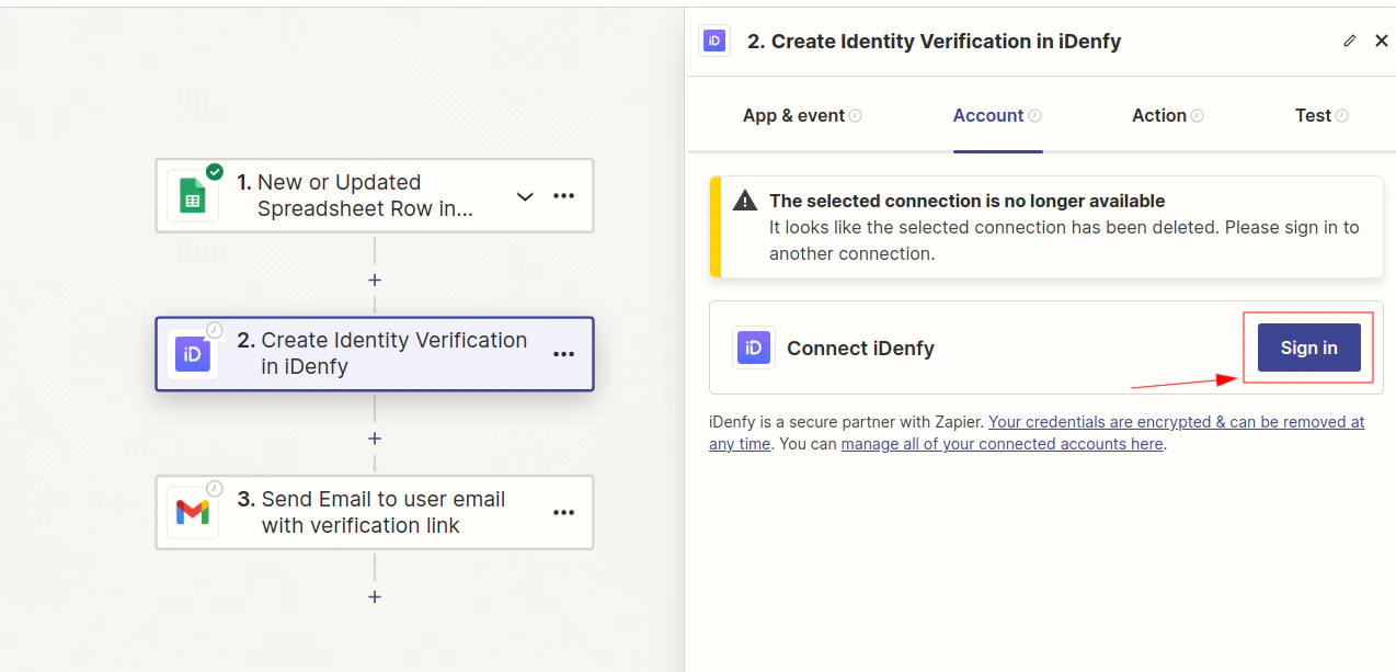 iDenfy Zapier authorization