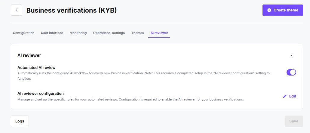 AI reviewer settings card showing the Automated AI review toggle and AI reviewer configuration edit button