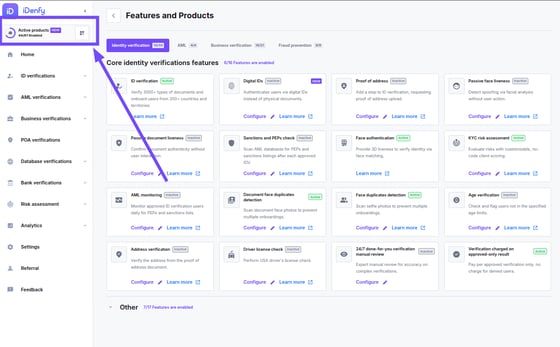 W Features Included Full Feature List - iDenfy Documentation