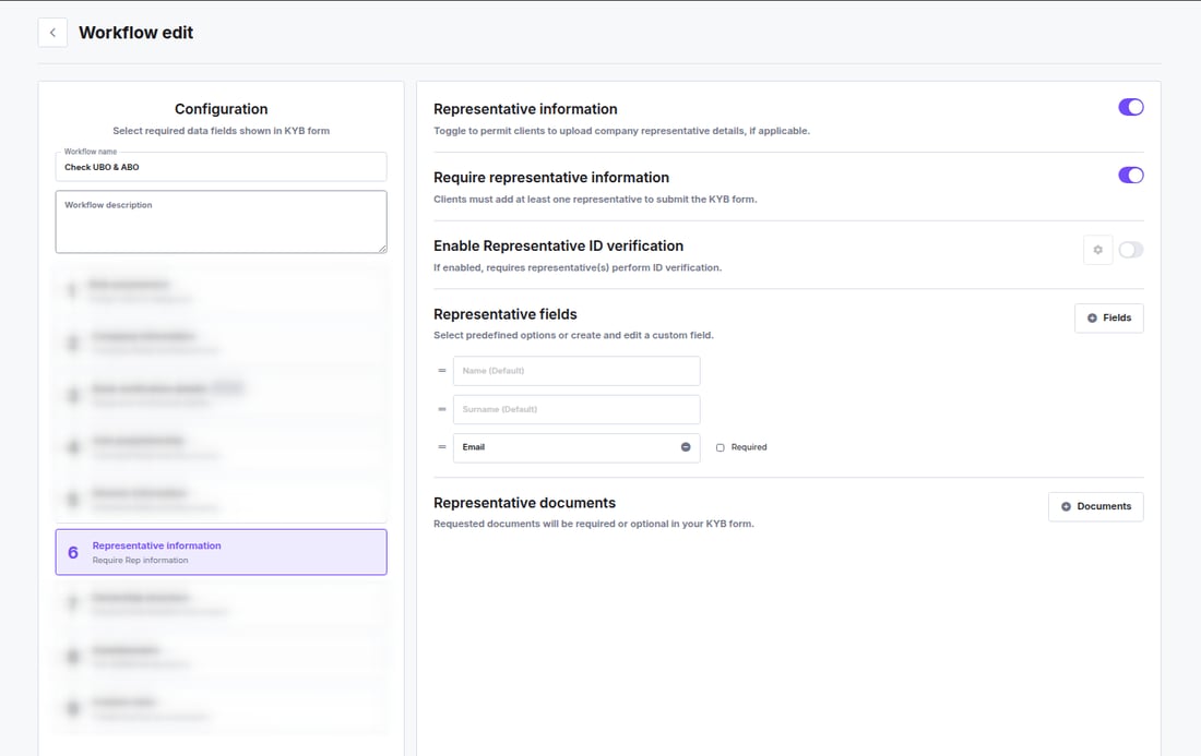 Representative Cardima Representative Information Step - iDenfy Documentation