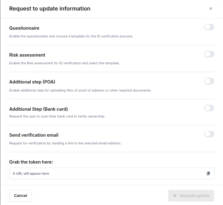 Request to update information modal