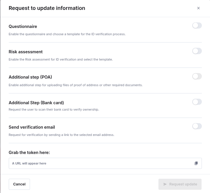 Request to update information modal