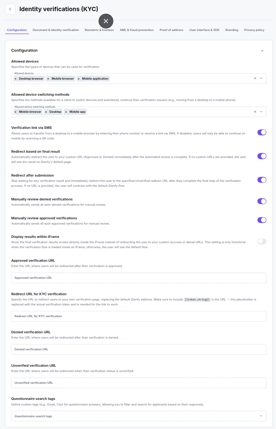 Configuration tab showing all settings