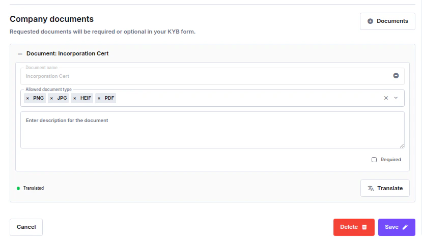 Document slot configuration options
