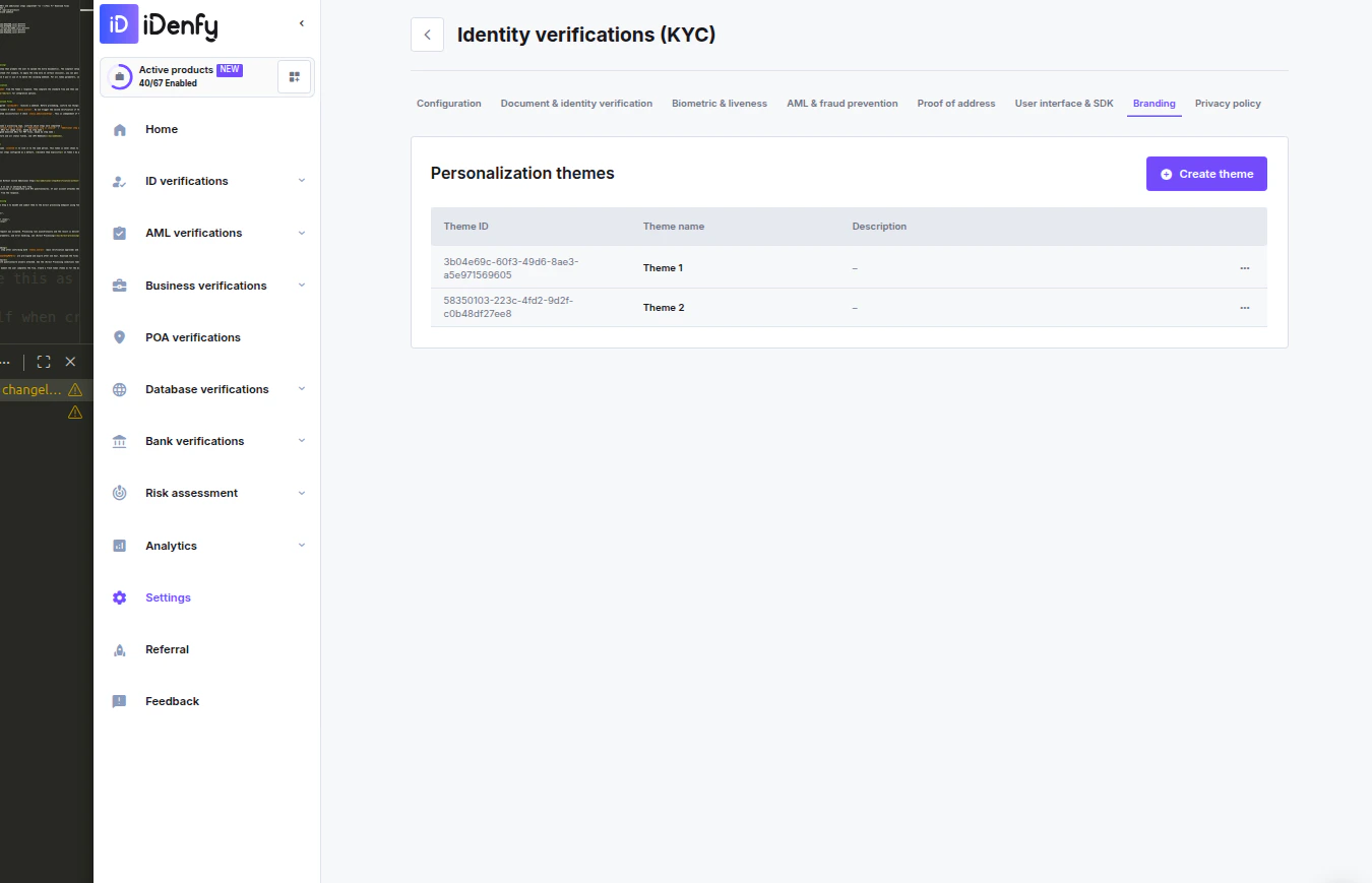 KYC Personalization themes list