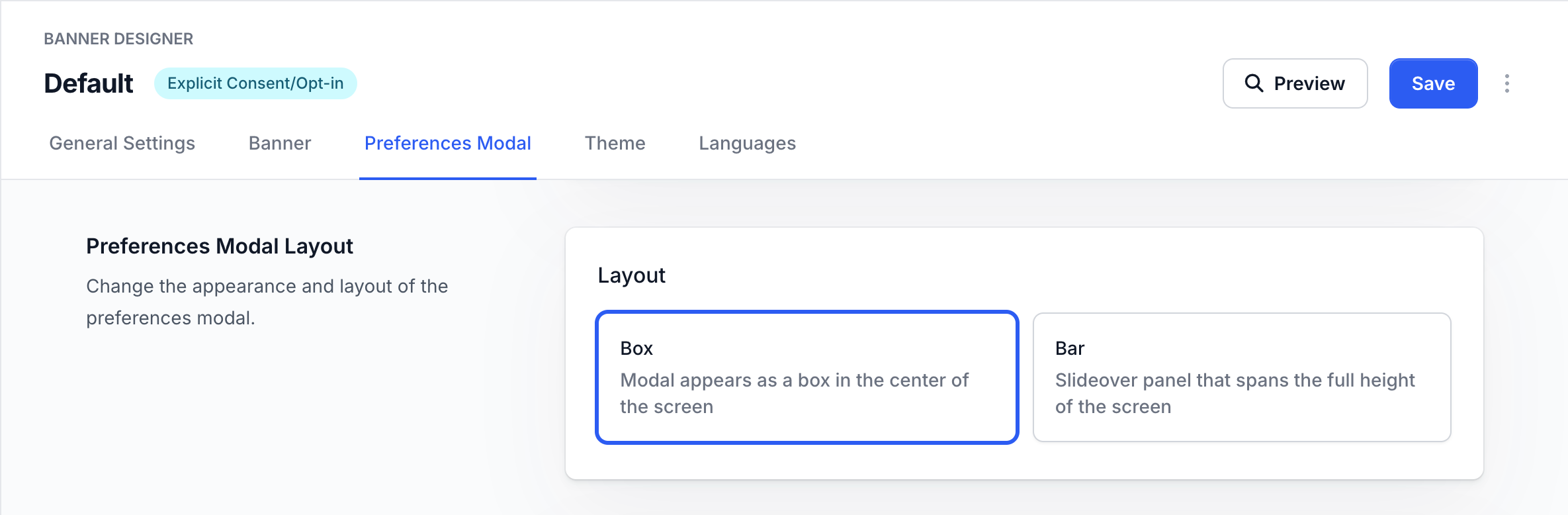 Preferences Layout