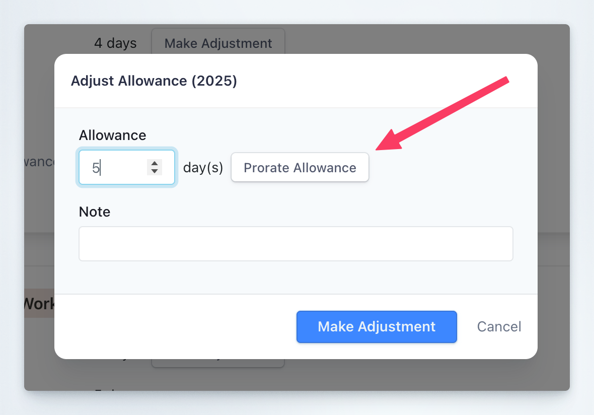 Prorate Allowance button in adjustment dialog