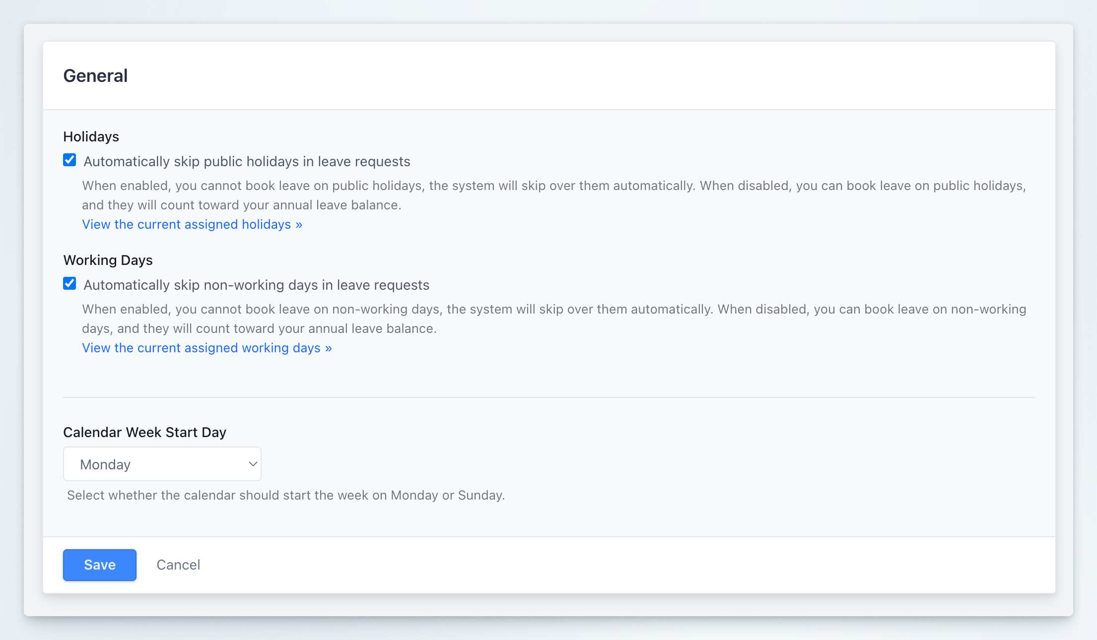 General Preferences Settings