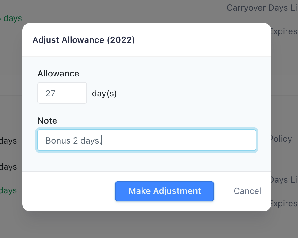 Allowance adjustment dialog