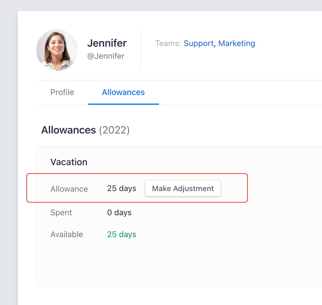 Employee allowance adjustment interface