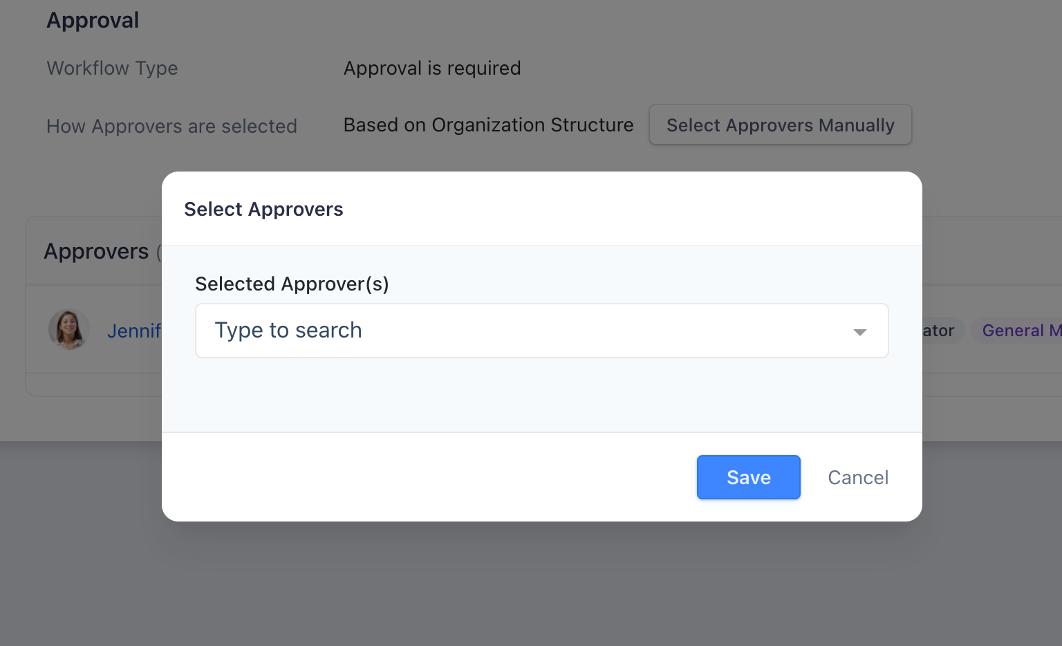 Manual approver selection option
