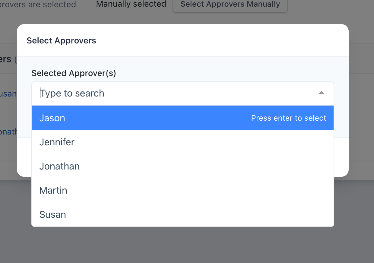 Approver search interface
