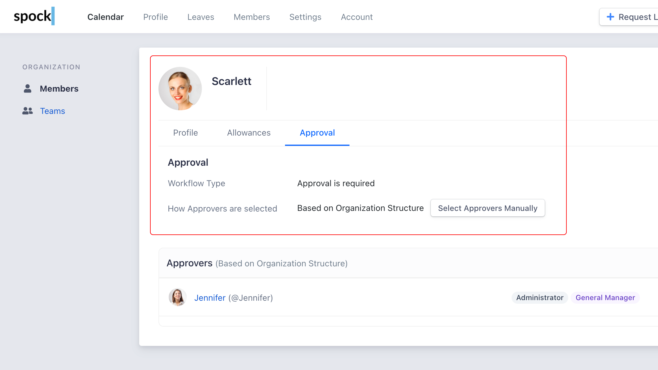 Approval tab in member profile
