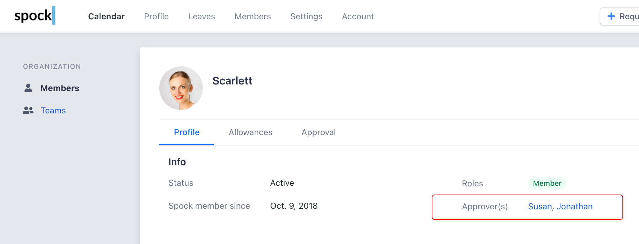 Assigned approvers in member profile