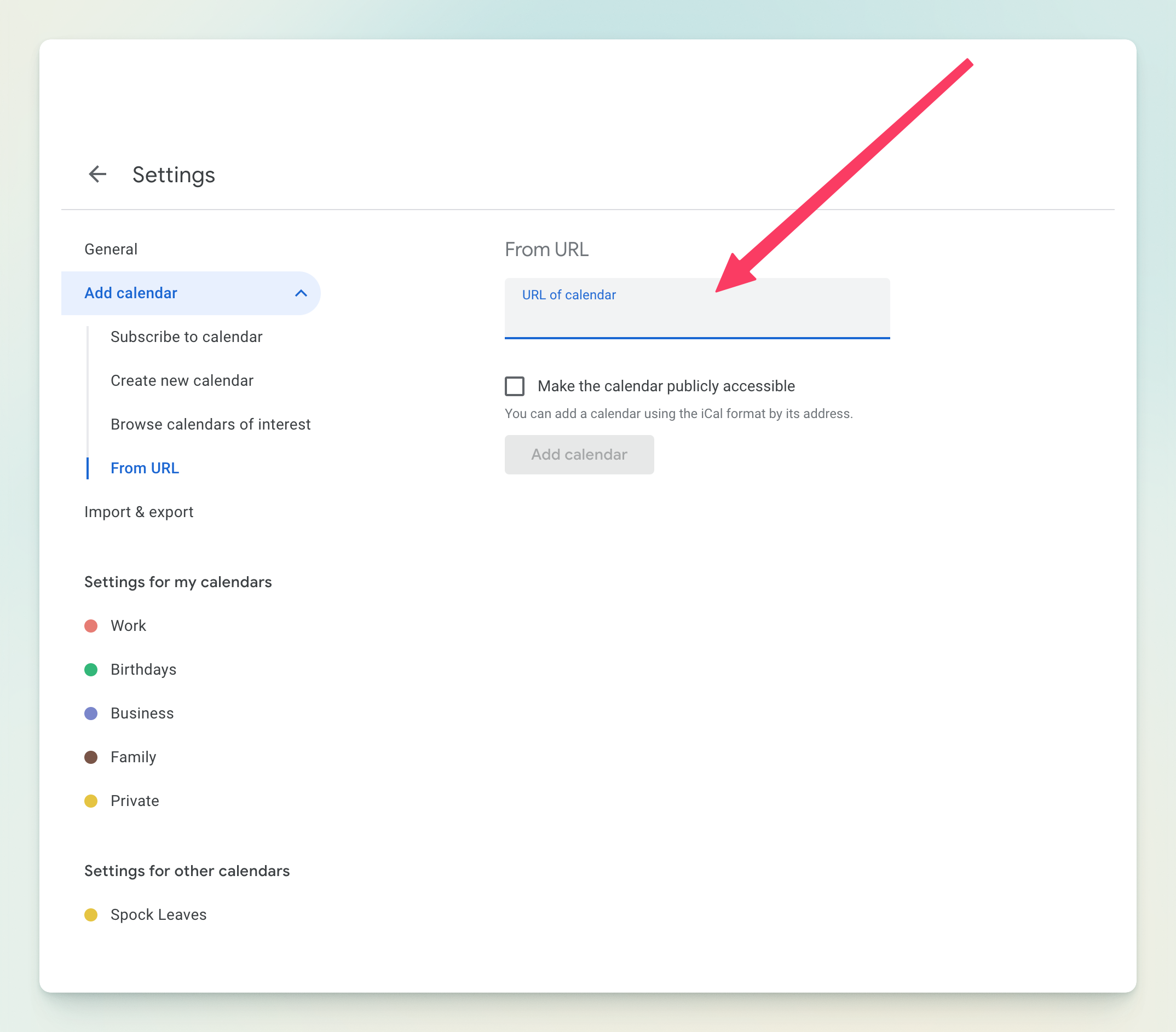 Spock calendar in Google Calendar