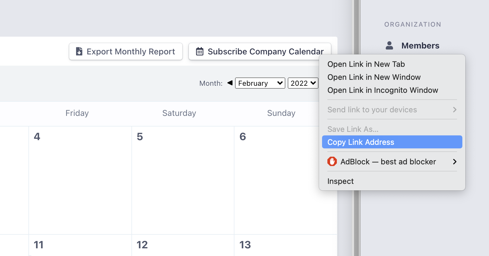 Copy iCal URL
