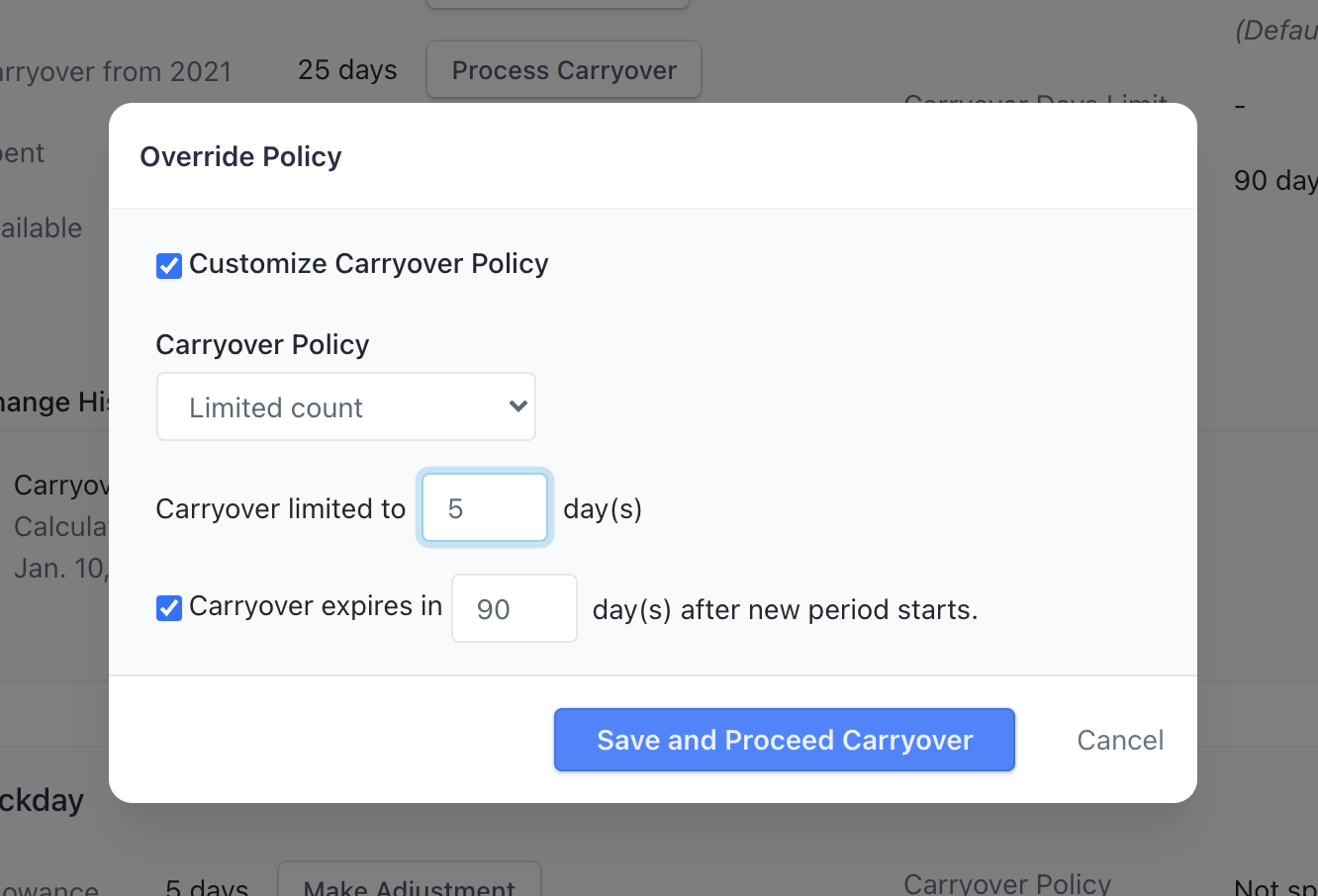 Member allowances tab