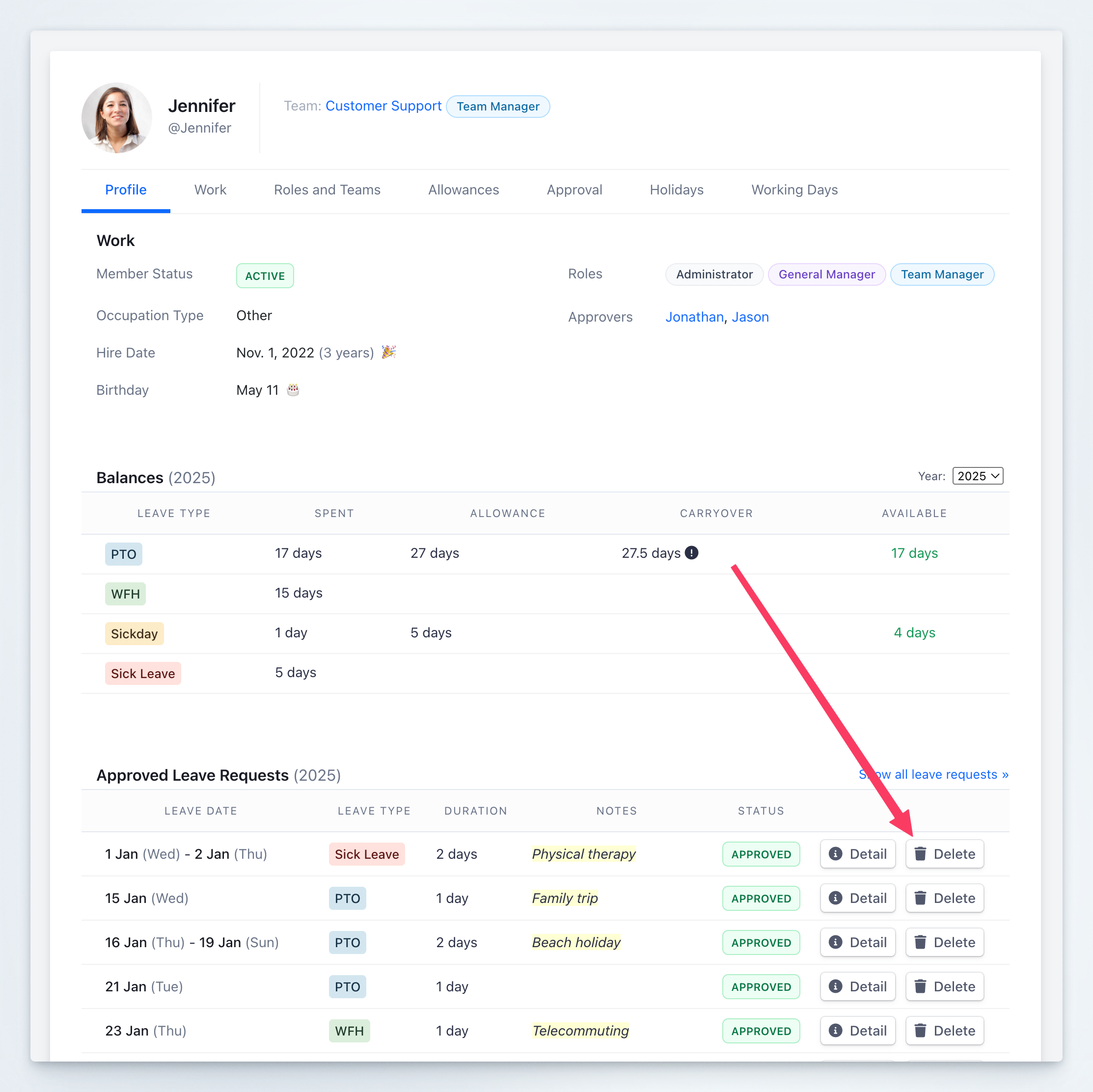 Dashboard Profile Delete Action