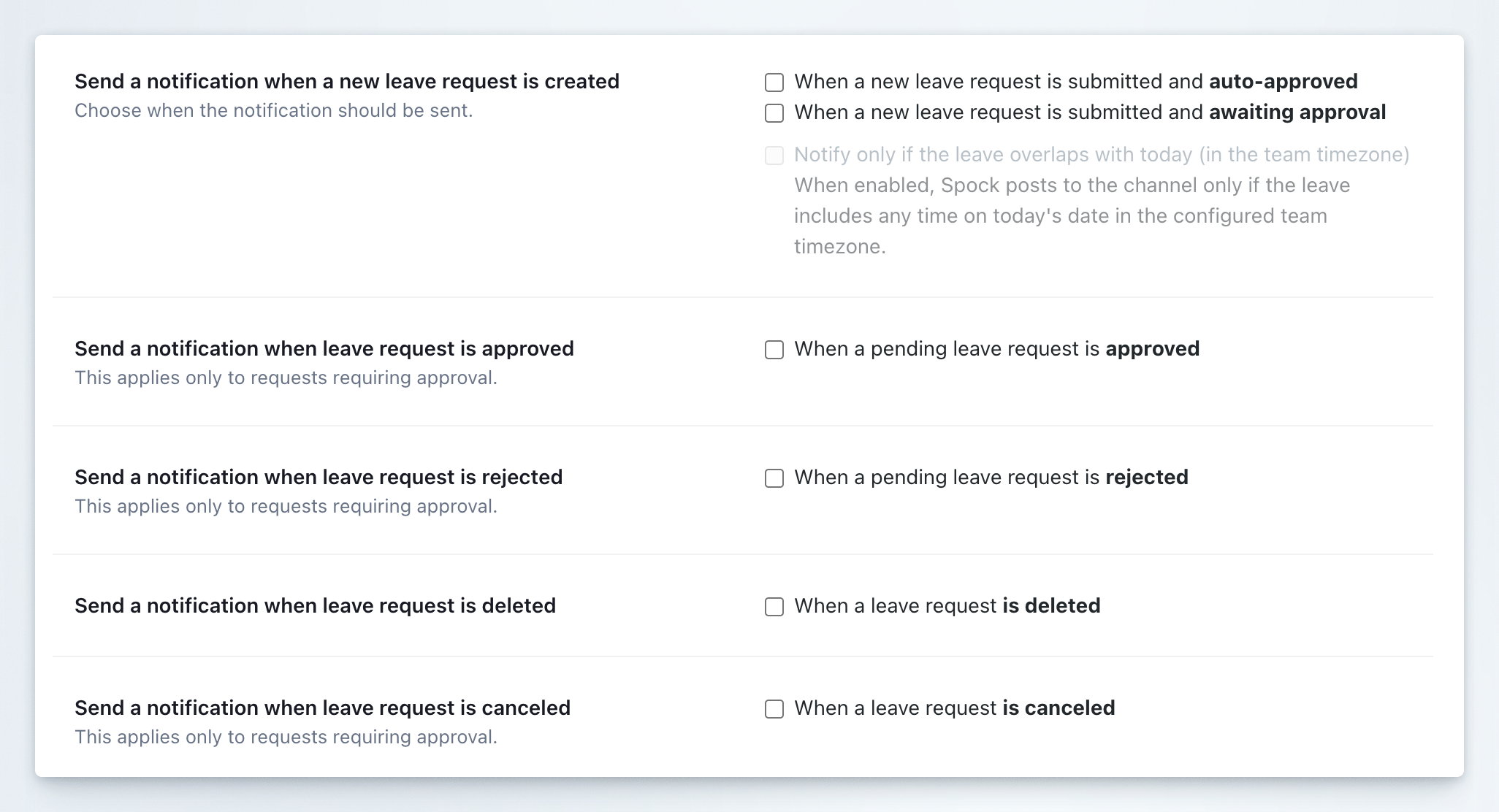 Event notification configuration options