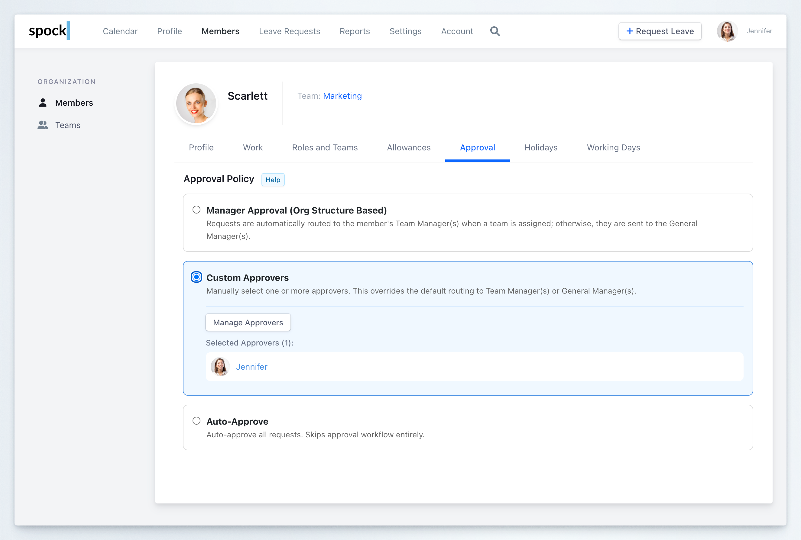 Custom Approvers policy with manually selected approver