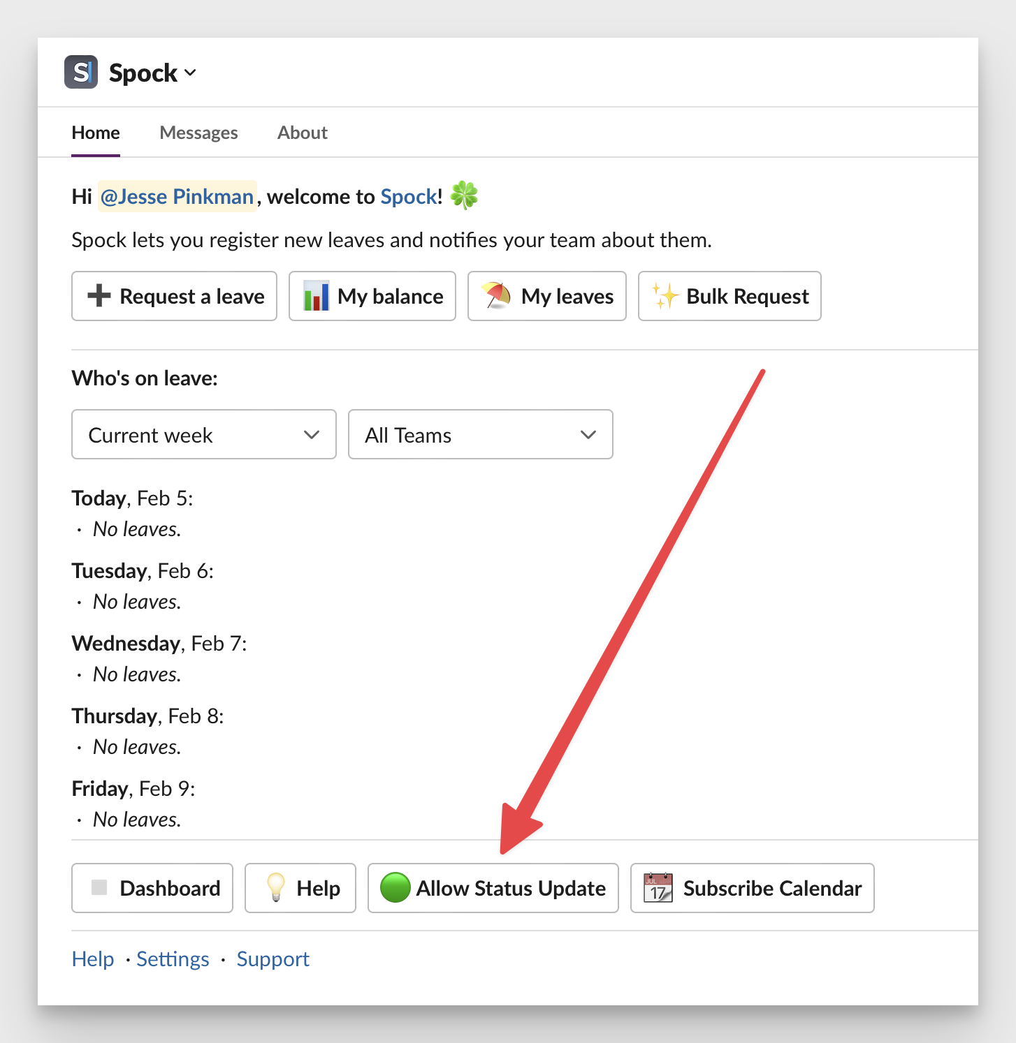 Authorize Spock in Slack