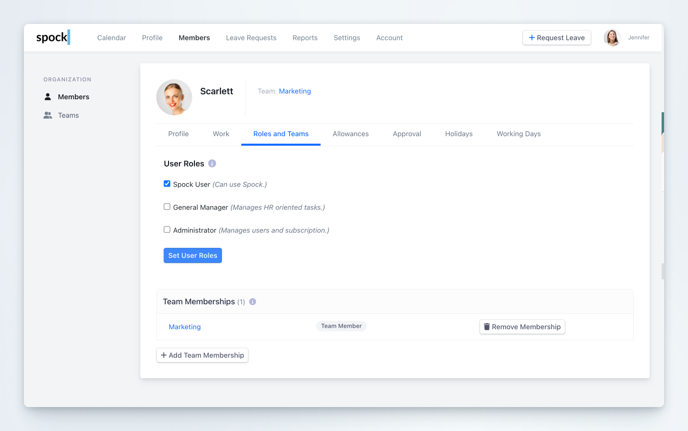 Dashboard Settings Users Roles and Teams Tab