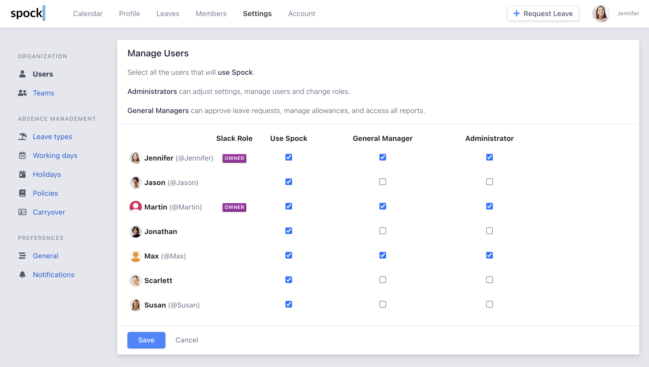 User roles configuration