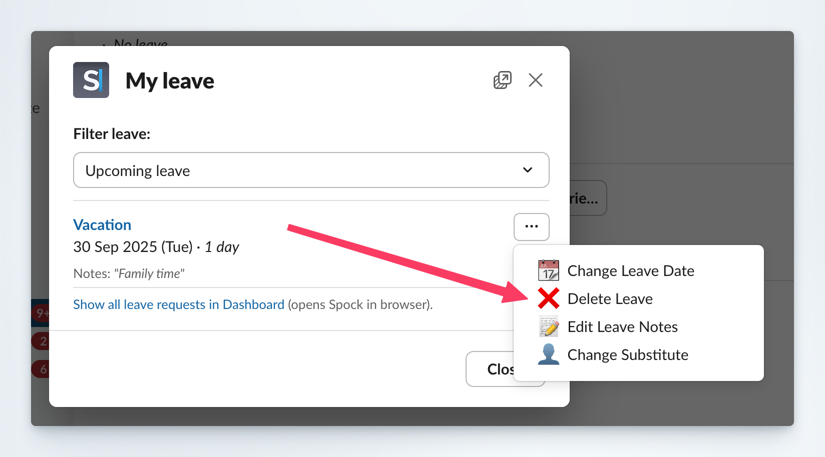 Hometab My Leave Delete Leave Action