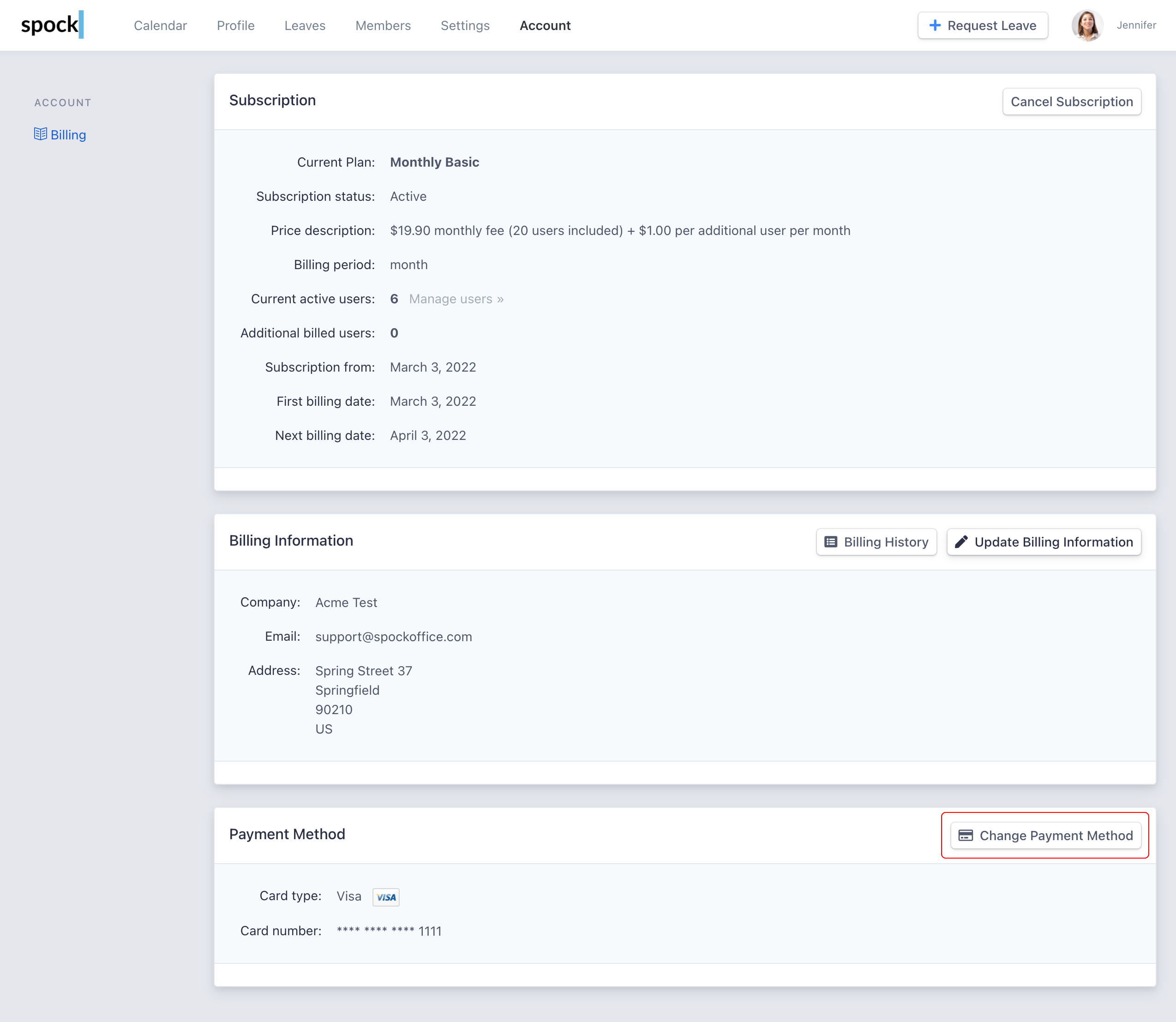 Change Payment Method button