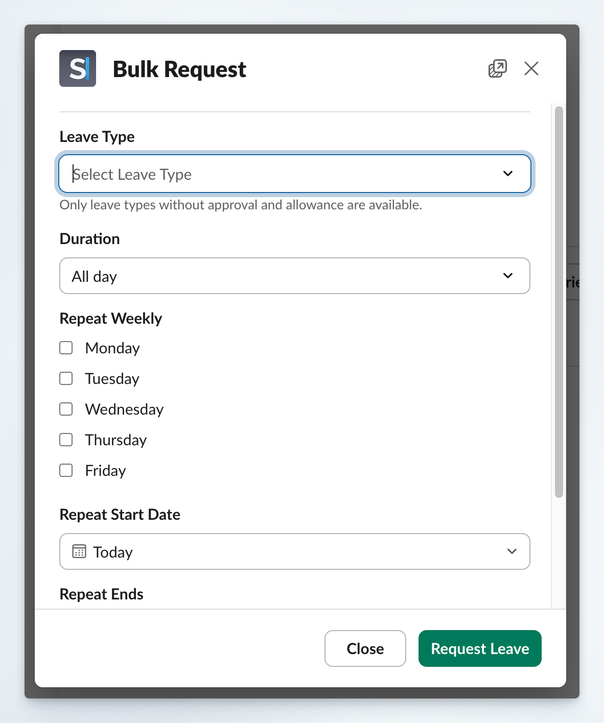 Bulk request interface in Slack