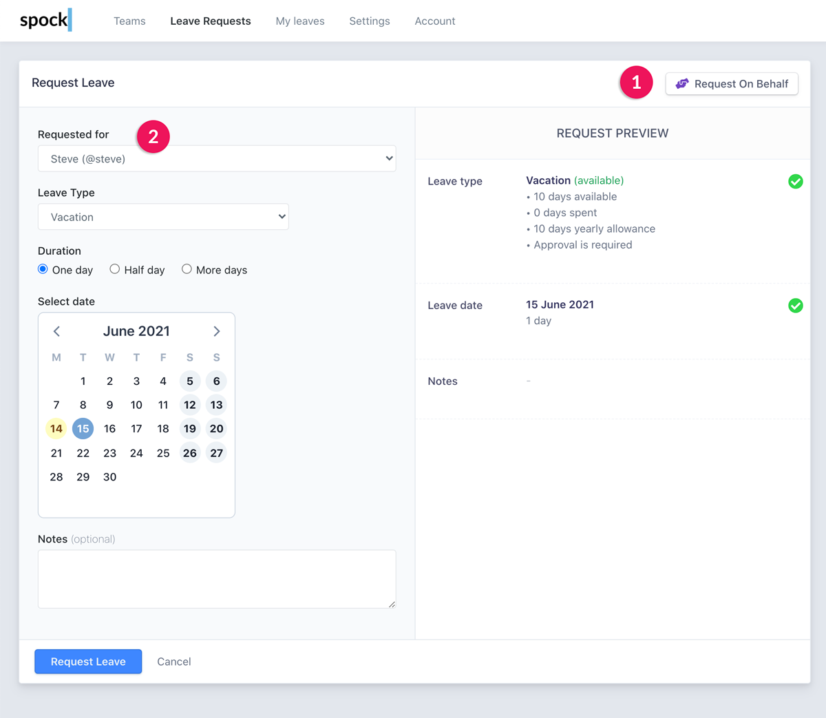 Request on behalf interface
