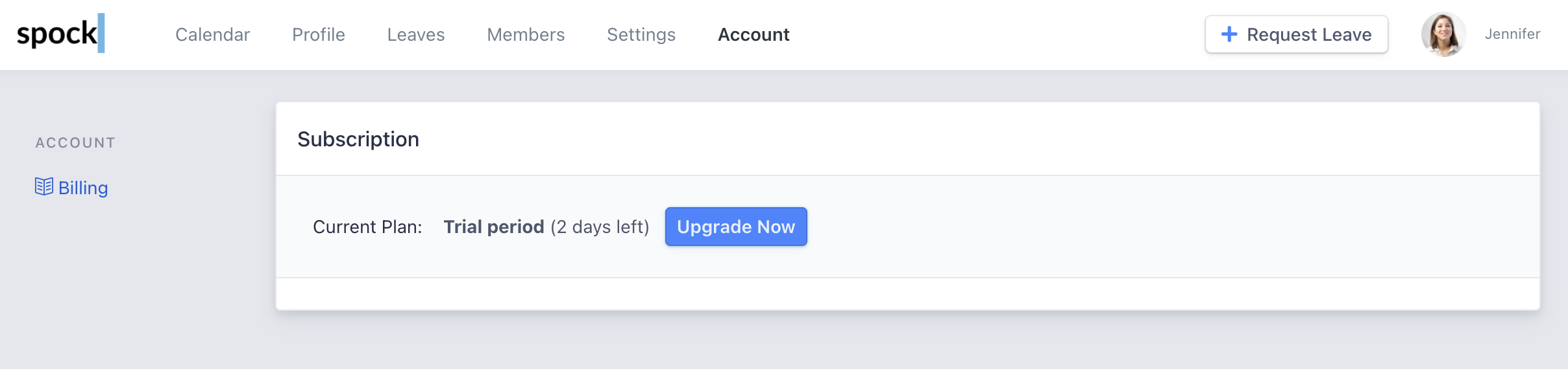 Account tab with Upgrade Now button