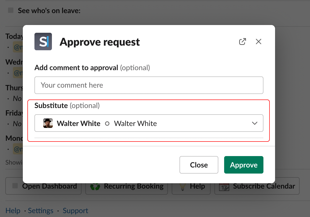 Substitute change during approval