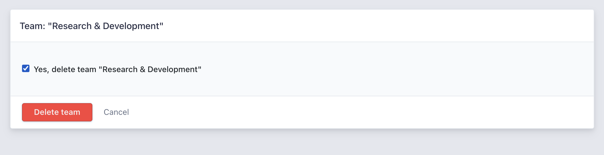 Team deletion confirmation