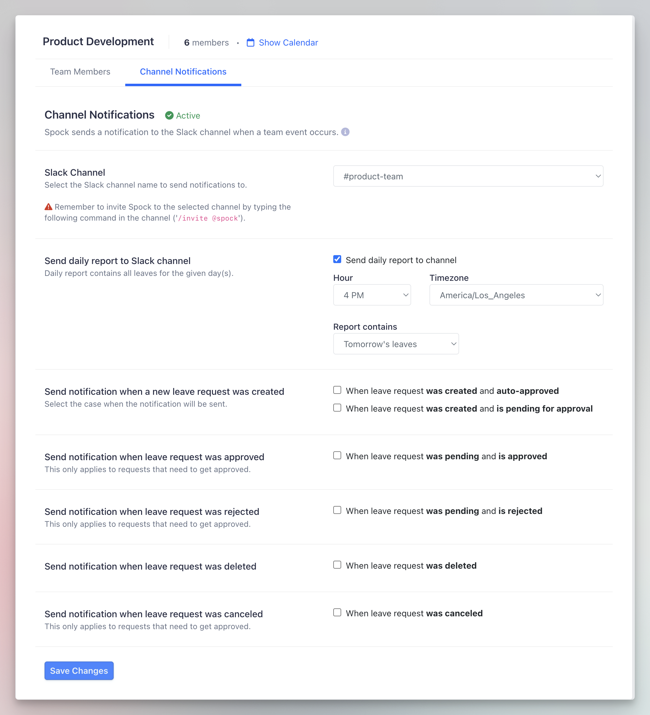 Team notifications configuration