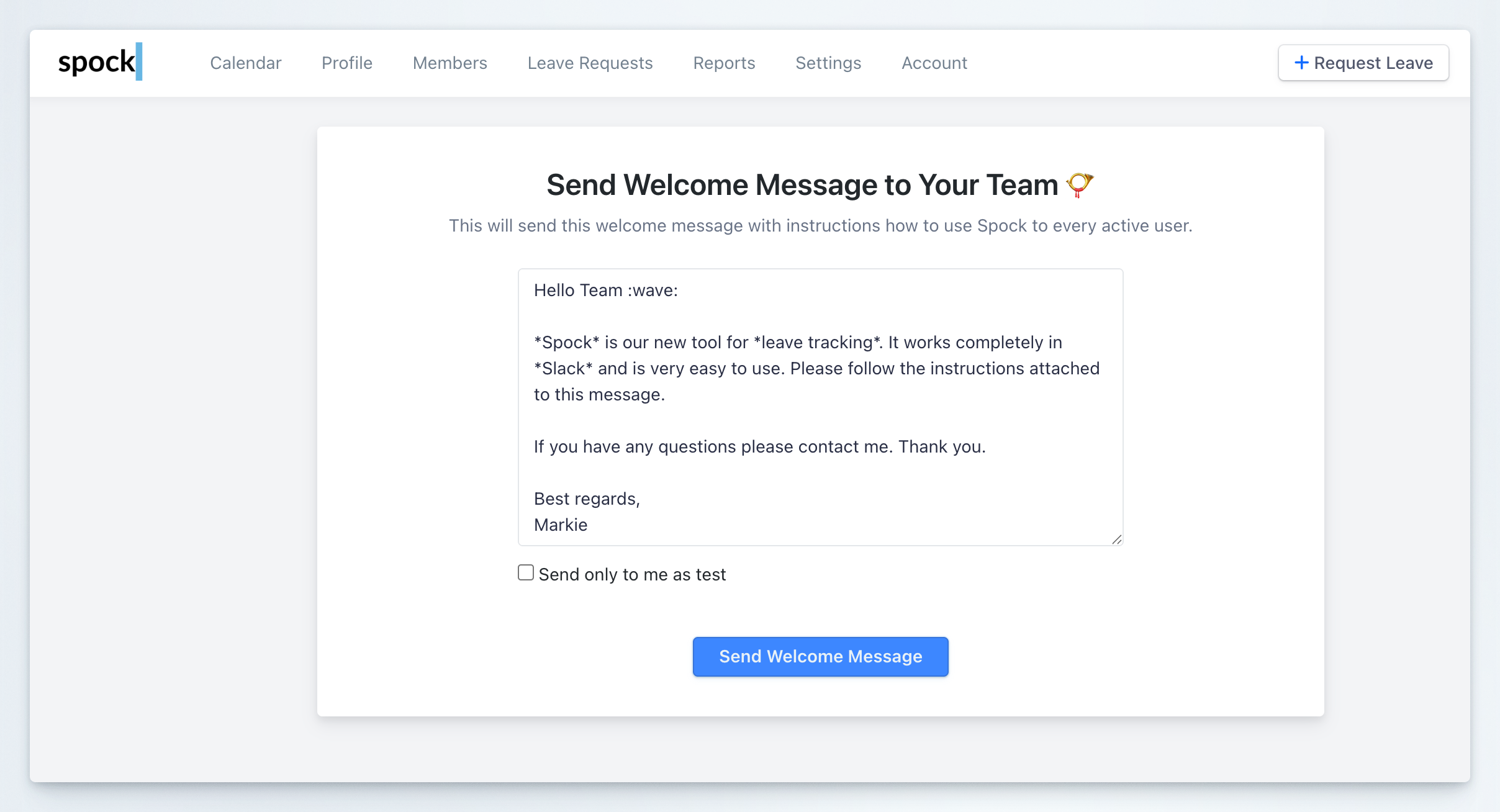 Welcome Message - Spock Documentation