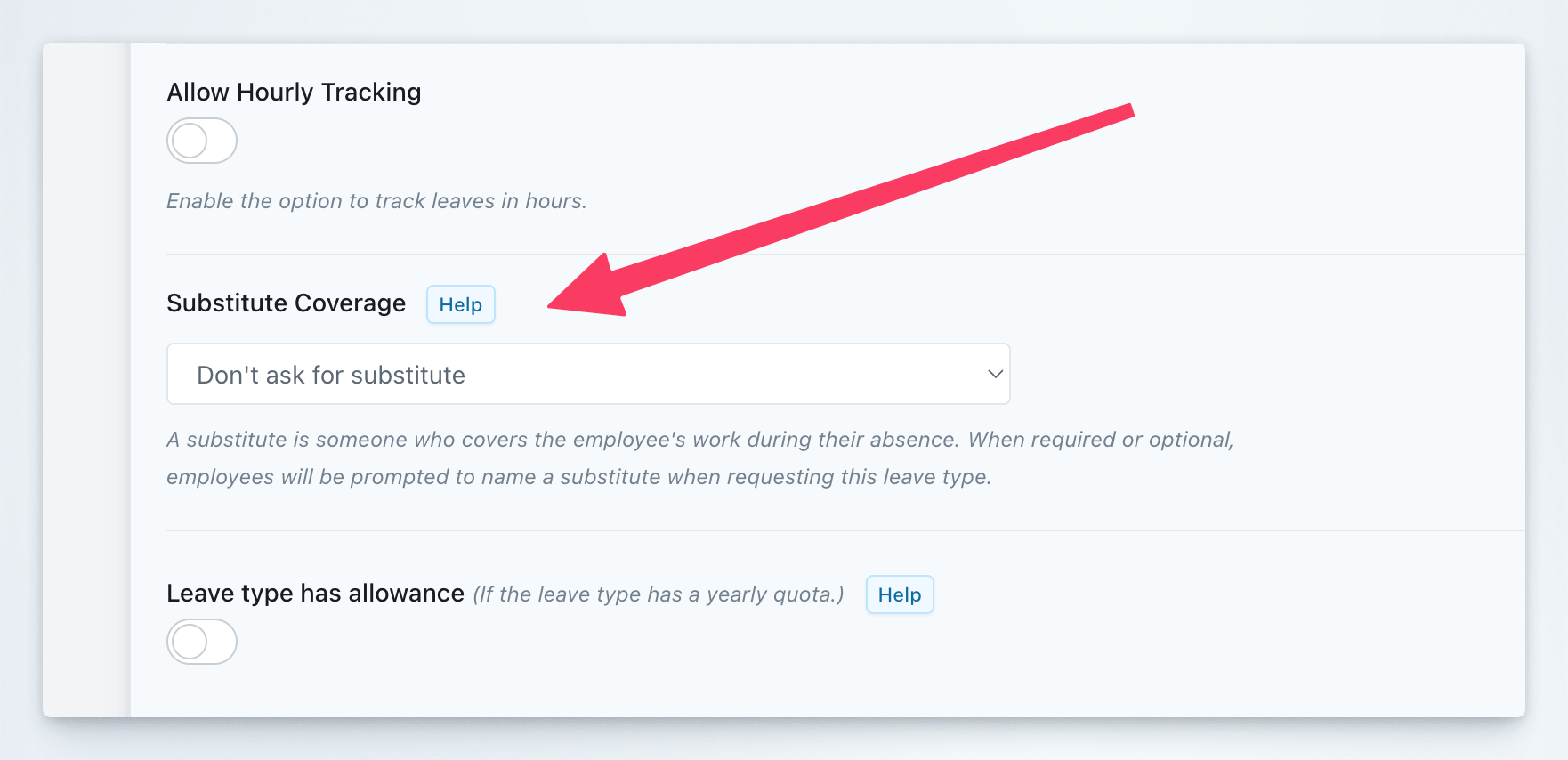 Substitute Coverage setting in leave type configuration