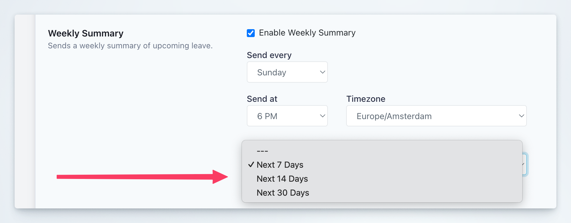 Weekly Summary include options