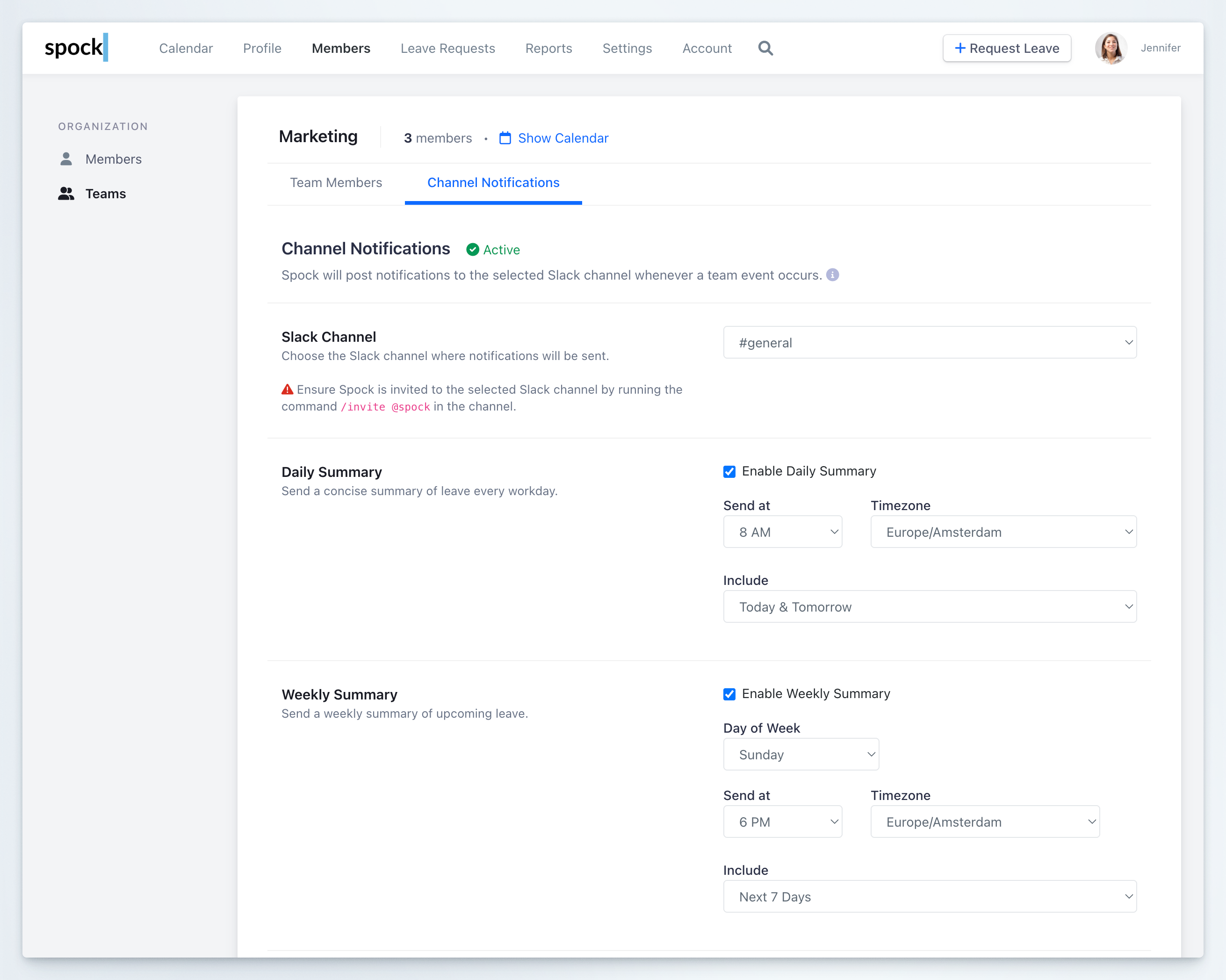 Daily and Weekly Summary configuration